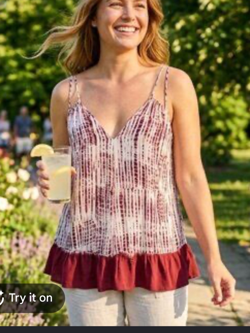NWT Anthropologie Burgundy and White Tie-Dye Ruffle-Hem Cami
